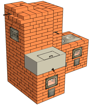 Банный комплекс: печь-каменка периодического действия и кухонный очаг.