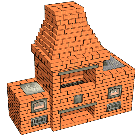№226(Б) Печной комплекс: Барбекю-камин с кухонной плитой и плитой для казана