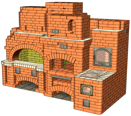 №379 Мангальный комплекс: Мангал с мини-русской печью, комбинированной хлебной печью и кухонной плитой